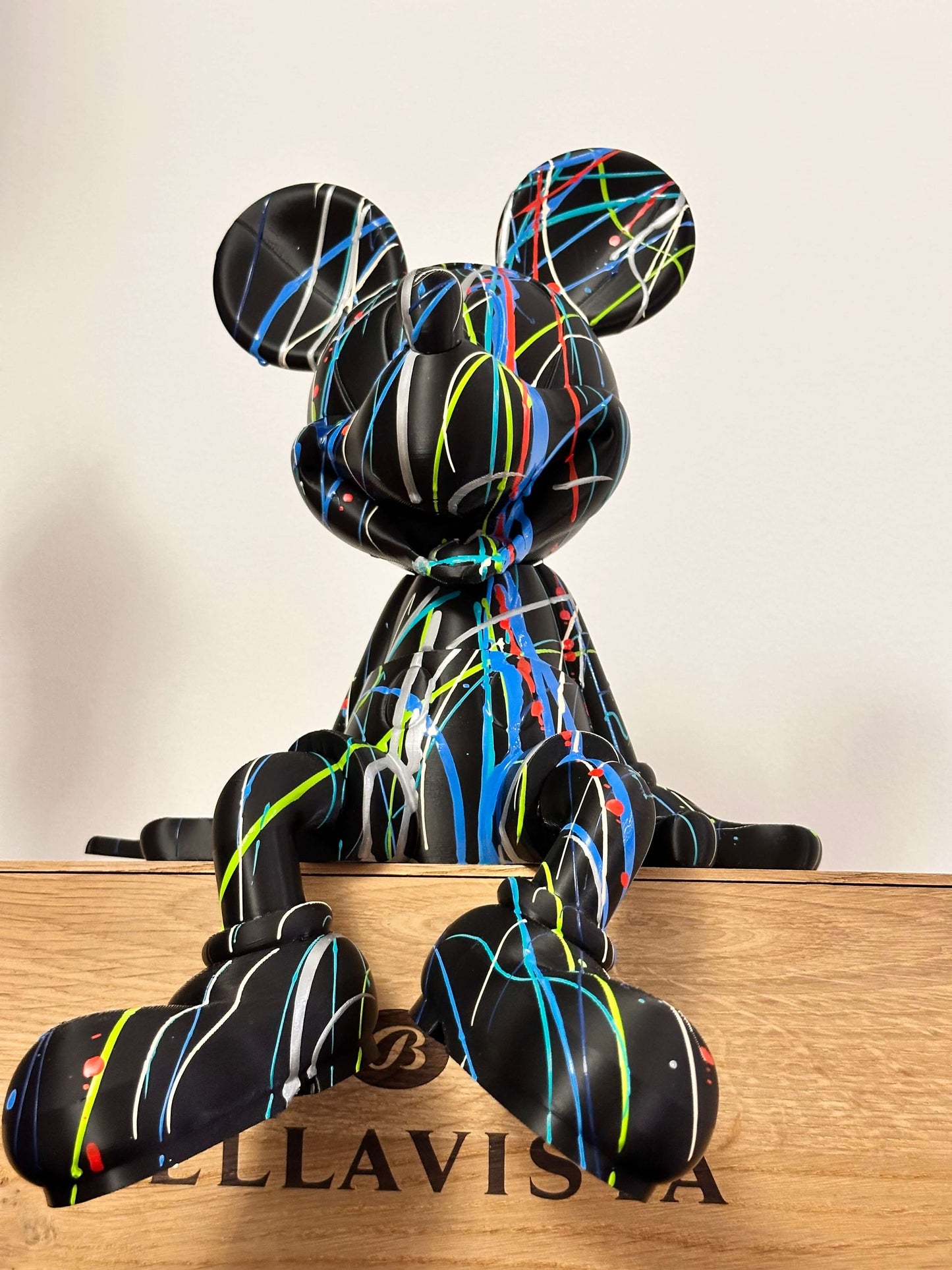 Mickey Mouse pop art statue, handcrafted in vibrant colors, 3D printed, unique collectible piece.