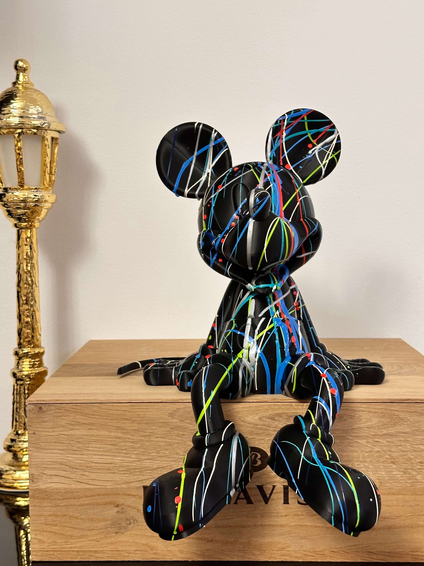 Mickey Mouse Pop Art statue in 3D printed, colorful design; unique hand-crafted decor for artistic collections.