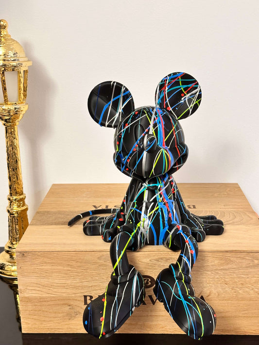Mickey Mouse pop art statue in colorful splatter design, 3D printed, contemporary art piece for decoration.